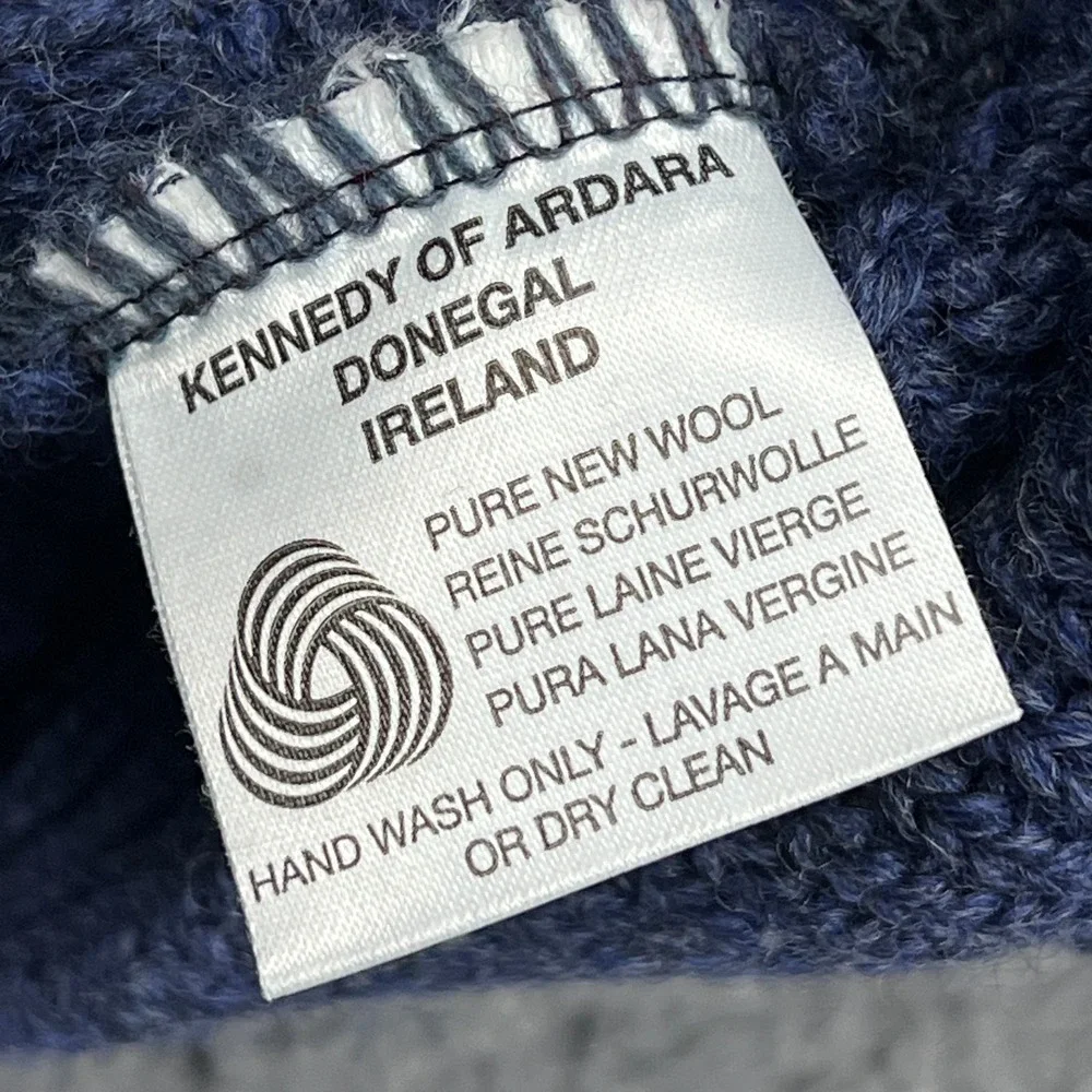 VTG Aran Country Sweater Men's Large Blue Chunky Cable Knit Wool‎ Jumper Ireland